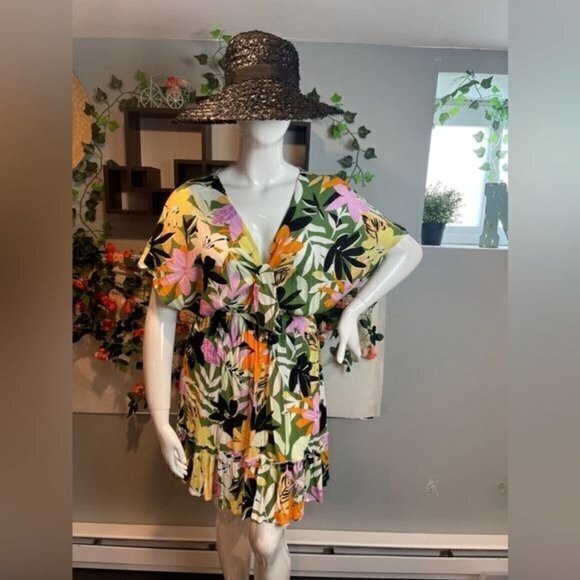Cupshe Cute Floral Ruffle Tie‎ Front Dress or Cover-up NWT Size L - Picture 1 of 15